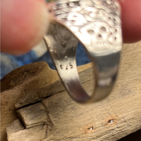 2133-PTT 925 Silver Color Metal Plated Skull & Scorpion Turquoise Color Bikers - Picture 4 of 11